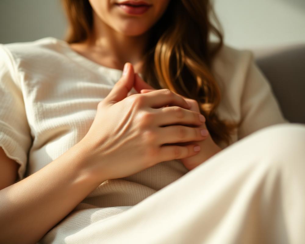 Close-up of clasped hands resting calmly