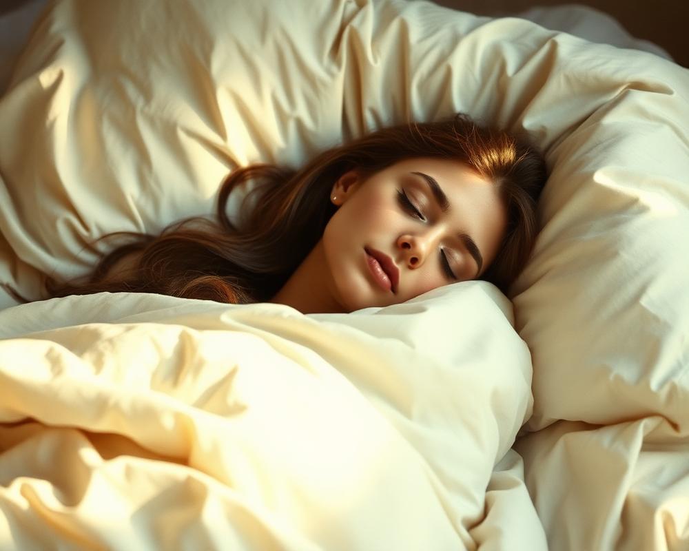 A person sleeping peacefully in cream linen